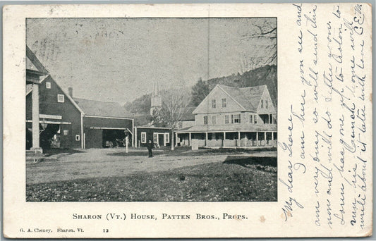 SHARON VT HOUSE PATTEN BROTHERS PROPS. ANTIQUE POSTCARD