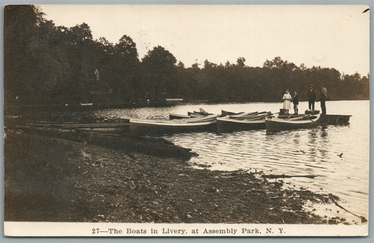 ASSEMBLY PARK NY BOATS AT LIVERY ANTIQUE REAL PHOTO POSTCARD RPPC