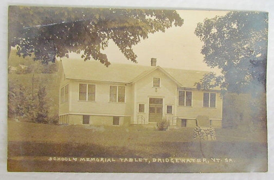 SCHOOL'S MEMORIAL TABLET BRIDGEWATER VT RPPC VINTAGE REAL PHOTO POSTCARD