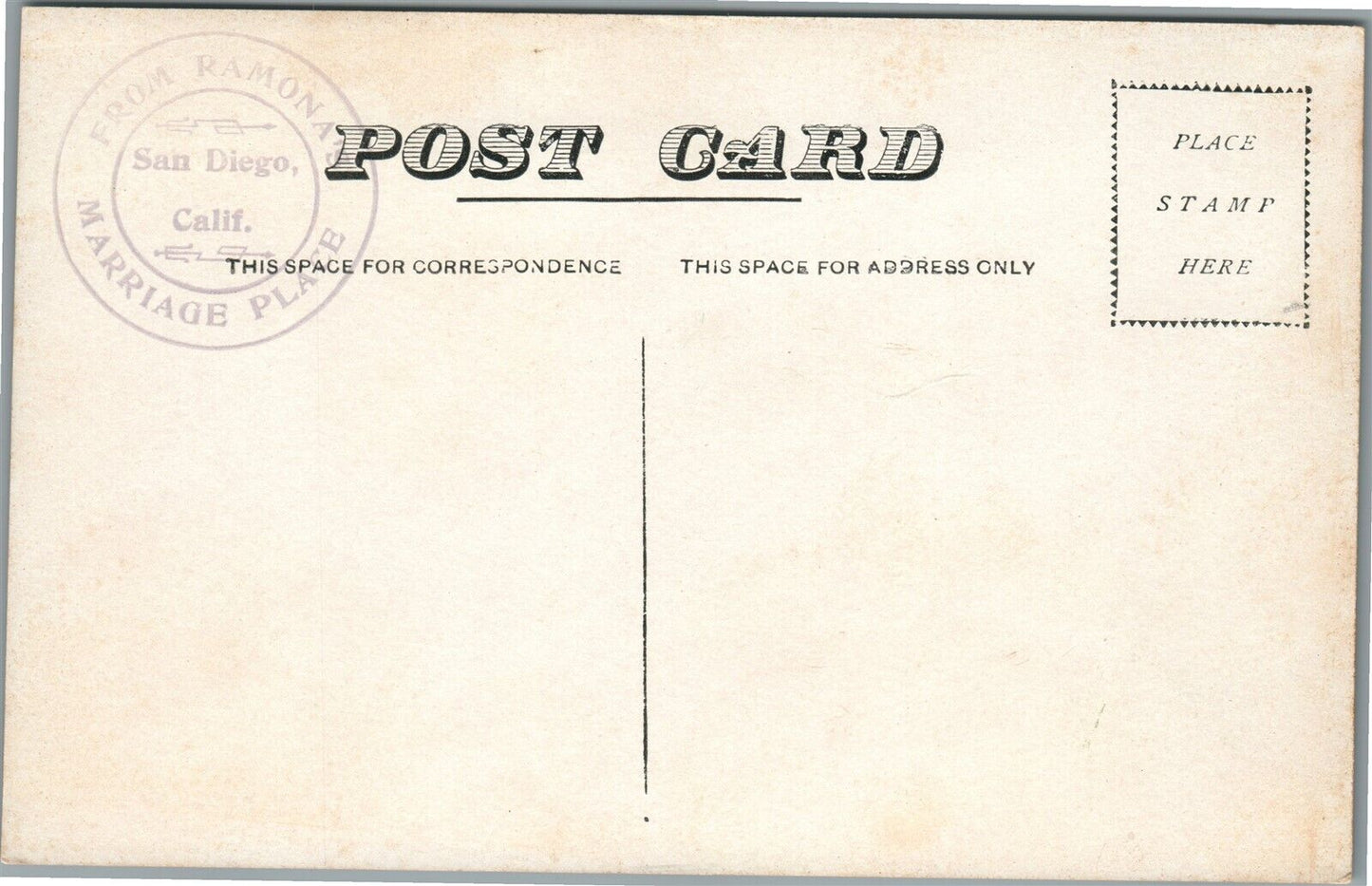 RAMONAS OLD HOME CA CEMETERY AT CAMULOS ANTIQUE POSTCARD marriage place stamp