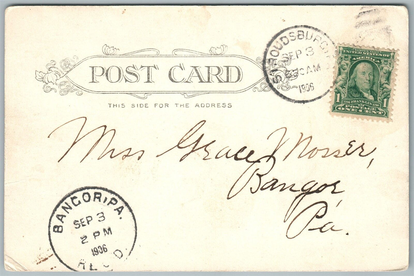 STROUDSBURG PA FALLS UNDIVIDED 1906 ANTIQUE POSTCARD