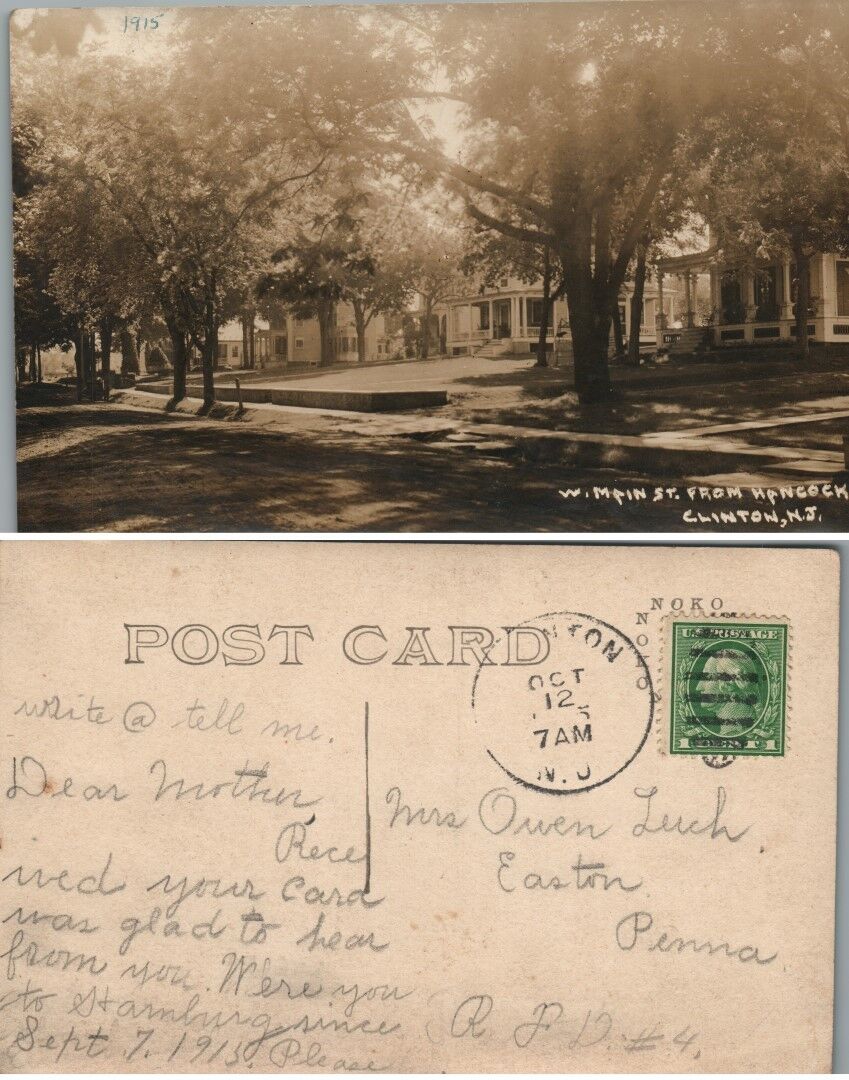 ANTIQUE RPPC REAL PHOTO POSTCARD W.MAIN STREET FROM HANCOCK CLINTON N.J.