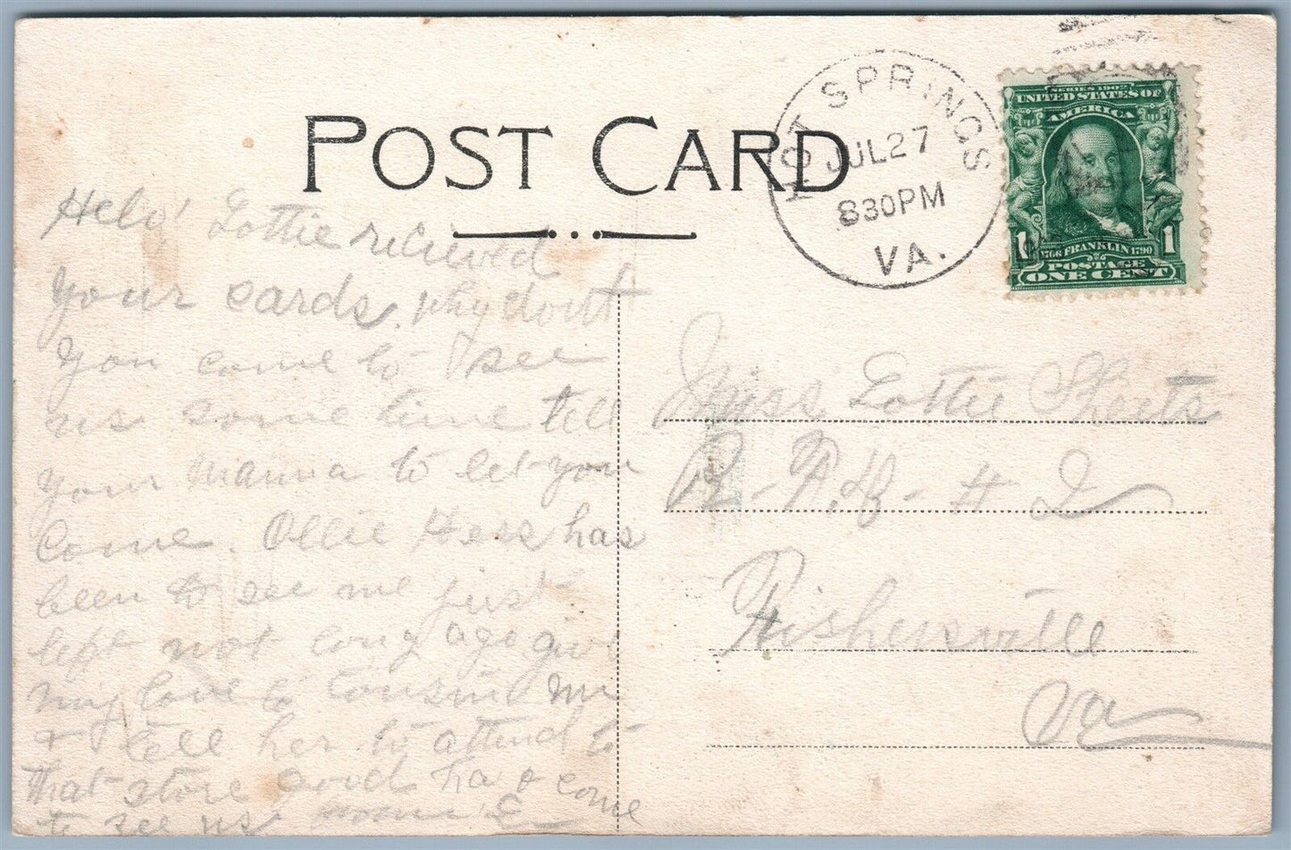 HOT SPRINGS VA CLUB HOUSE ANTIQUE POSTCARD