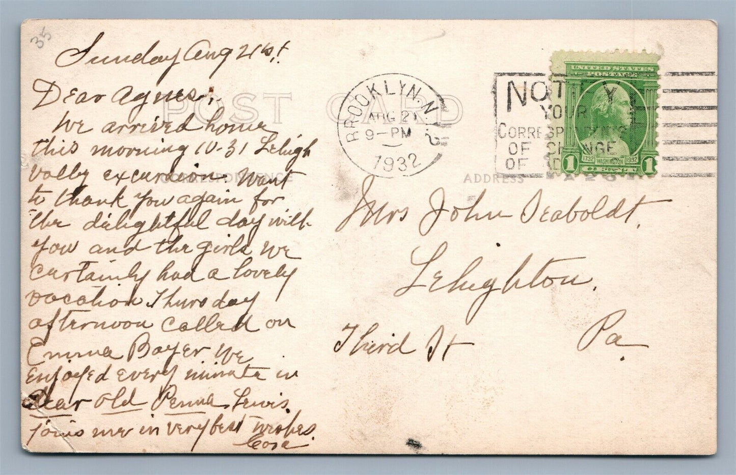 ASHLAND PA 7th CENTRE STS 1932 ANTIQUE REAL PHOTO POSTCARD RPPC