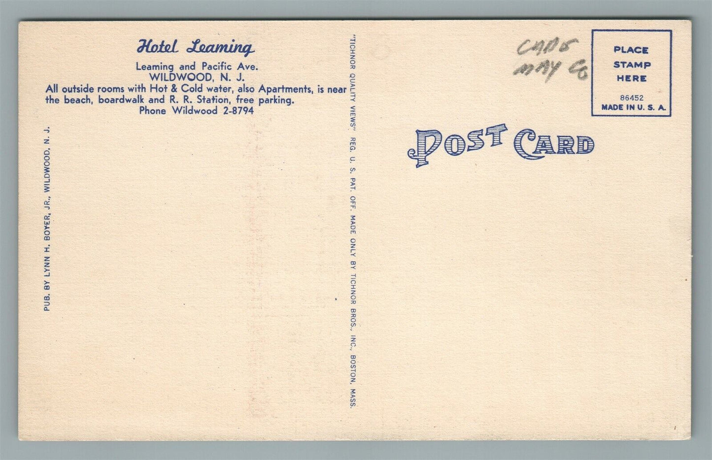 WILDWOOD ON THE SEA HOTEL LEAMING VINTAGE POSTCARD