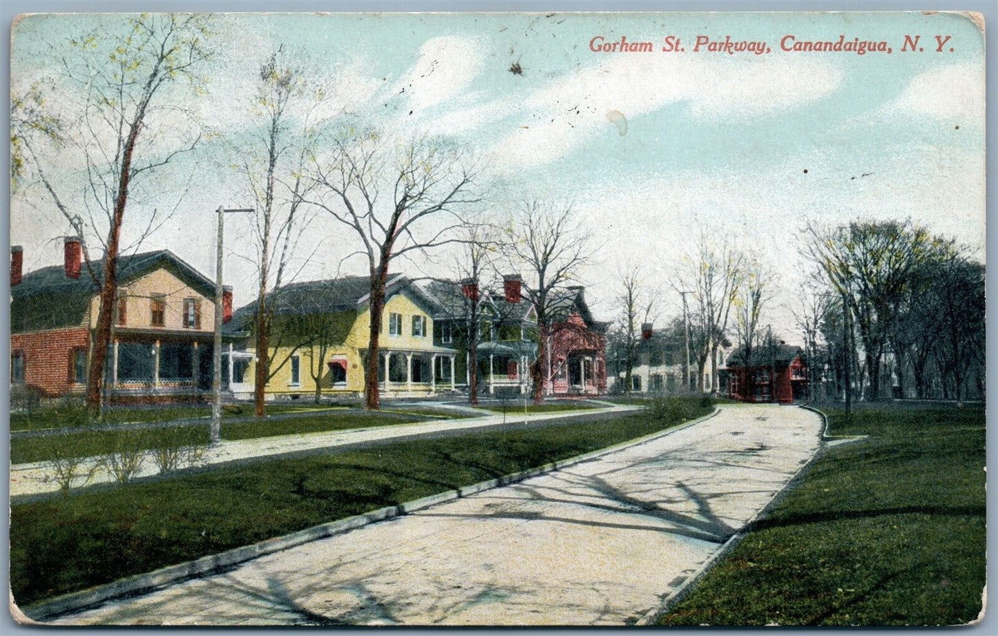 CANANDAIGUA NY GORHAM ST. PARKWAY 1911 ANTIQUE POSTCARD w/ CORK CANCEL