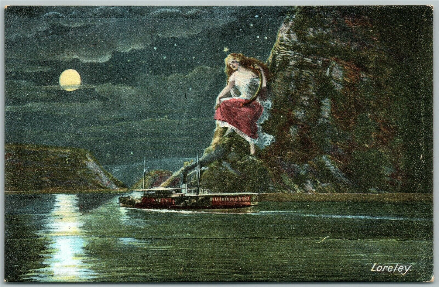 LORELEY MOUNT GERMANY ANTIQUE FANTASY POSTCARD