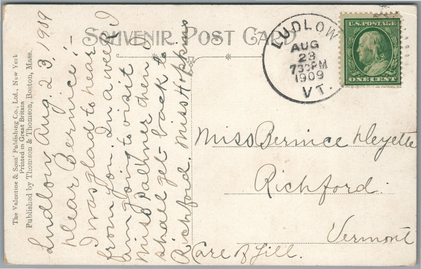 LUDLOW VT MAIN STREET ANTIQUE POSTCARD