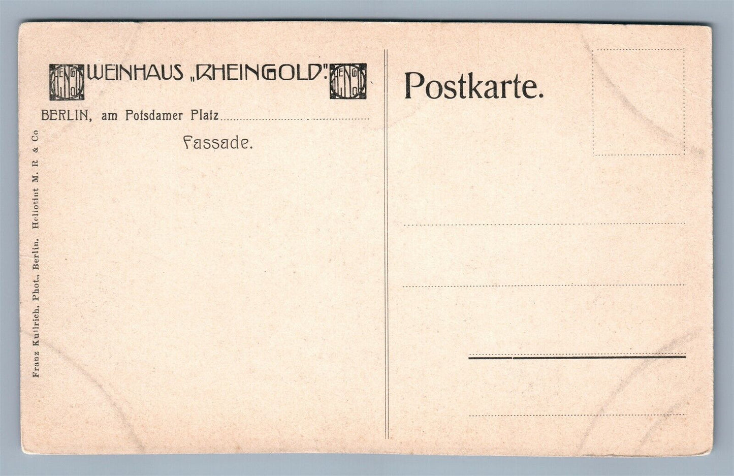 BERLIN GERMANY WEINHAUS RHEINGOLD ANTIQUE POSTCARD