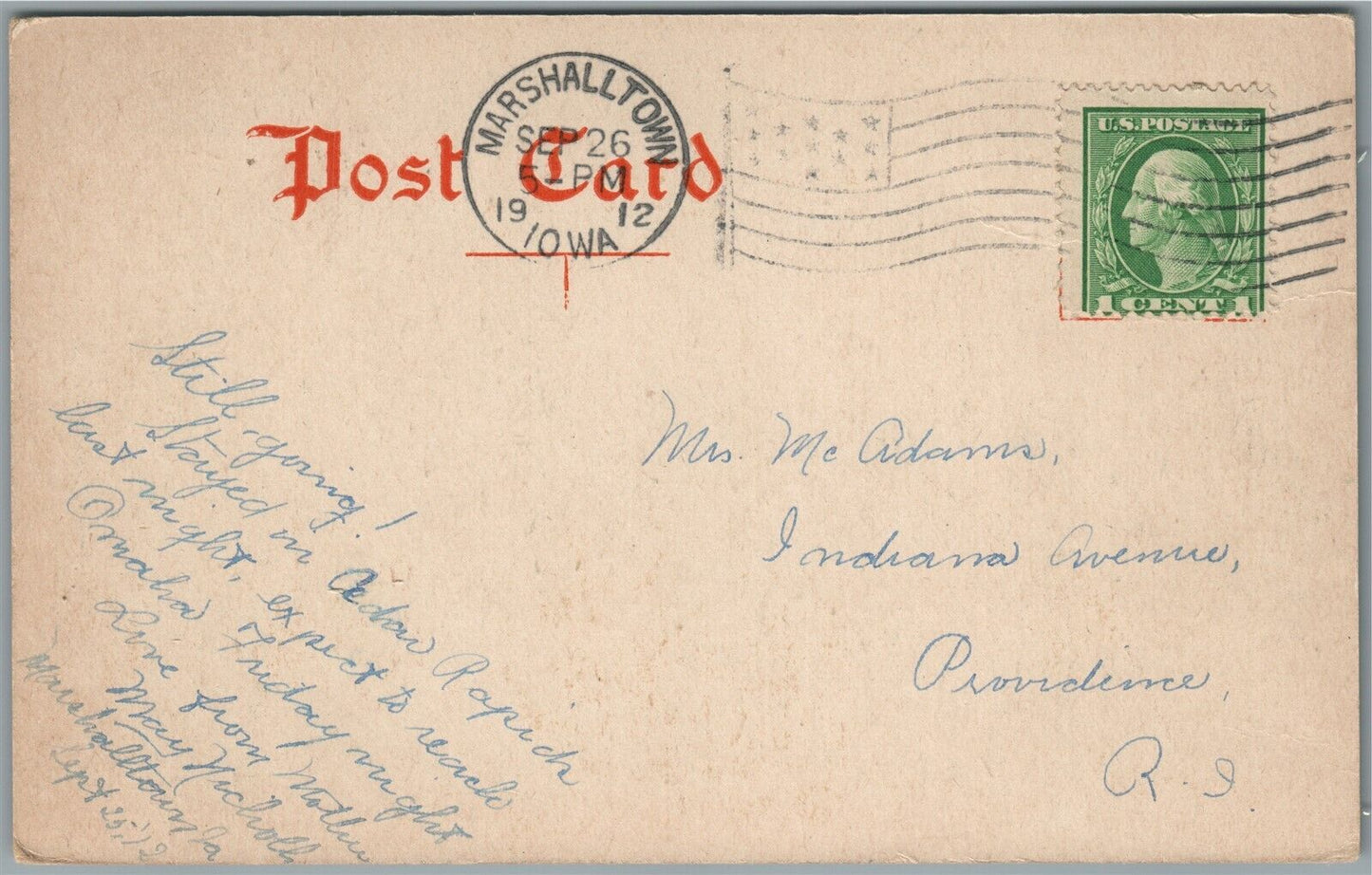 MARSHALLTOWN IA WEST MAIN STREET ANTIQUE POSTCARD