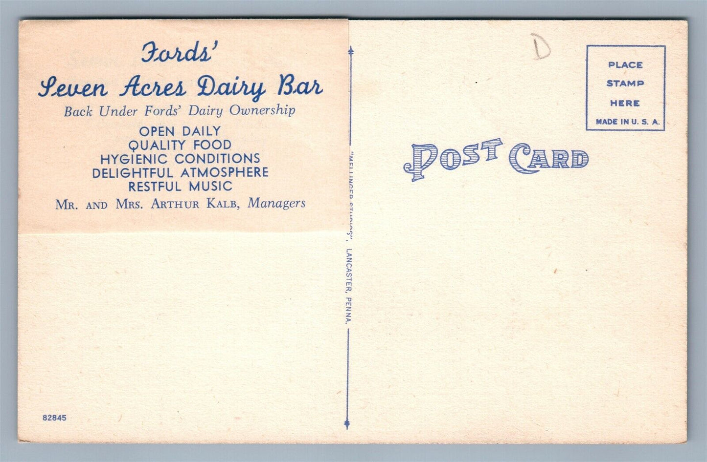 NORRISTOWN PA SEVEN ACRES DAIRY BAR ADVERTISING VINTAGE POSTCARD