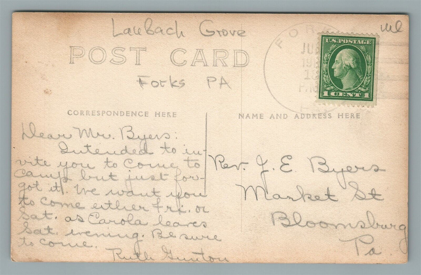 FORKS PA LAUBACH GROVE ANTIQUE REAL PHOTO POSTCARD RPPC