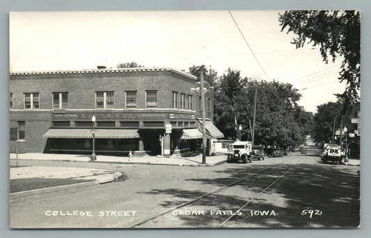 CEDAR FALLS IA COLLEGE STREET ANTIQUE REAL PHOTO POSTCARD RPPC