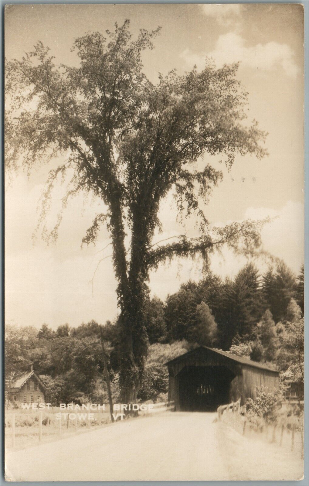 STOWE VT WEST BRANCH BRIDGE VINTAGE REAL PHOTO POSTCARD RPPC