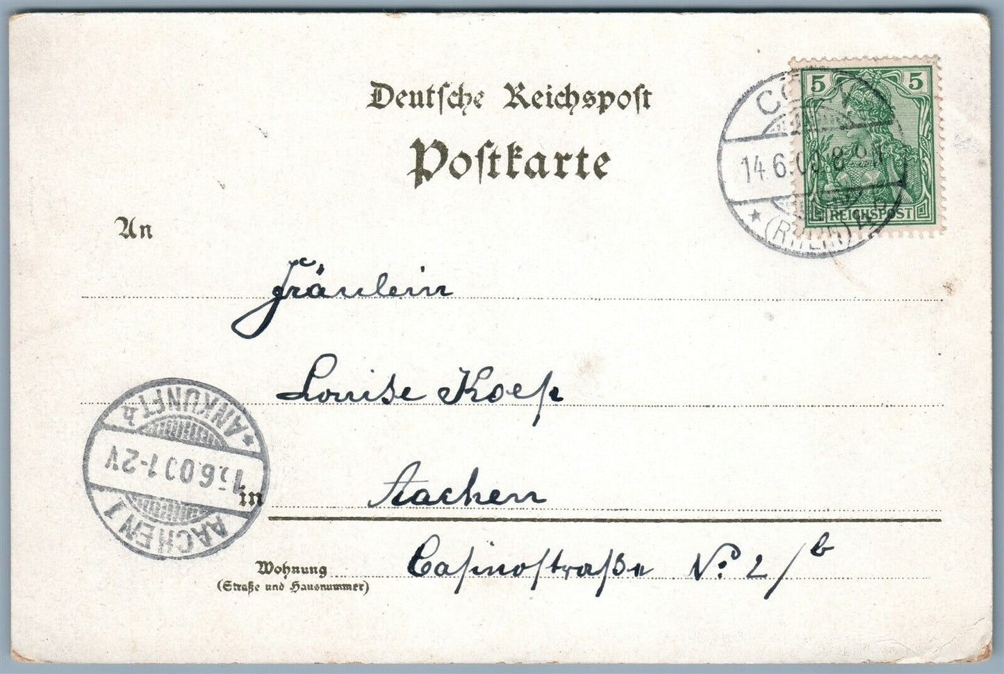 GRUSS AUS COLN GERMANY UNDIVIDED 1900 ANTIQUE POSTCARD
