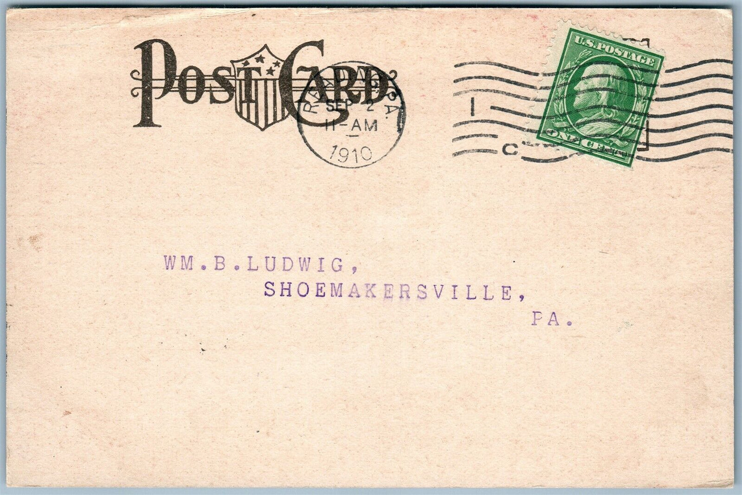 READING PA PENN NATIONAL BANK ADVERTISING ANTIQUE POSTCARD SEPT. 1910 CALENDAR