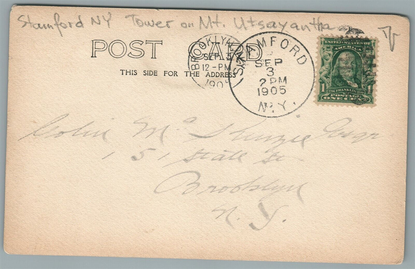 STAMFORD NY TOWER on MT.UTSAYANTHA ANTIQUE REAL PHOTO POSTCARD RPPC
