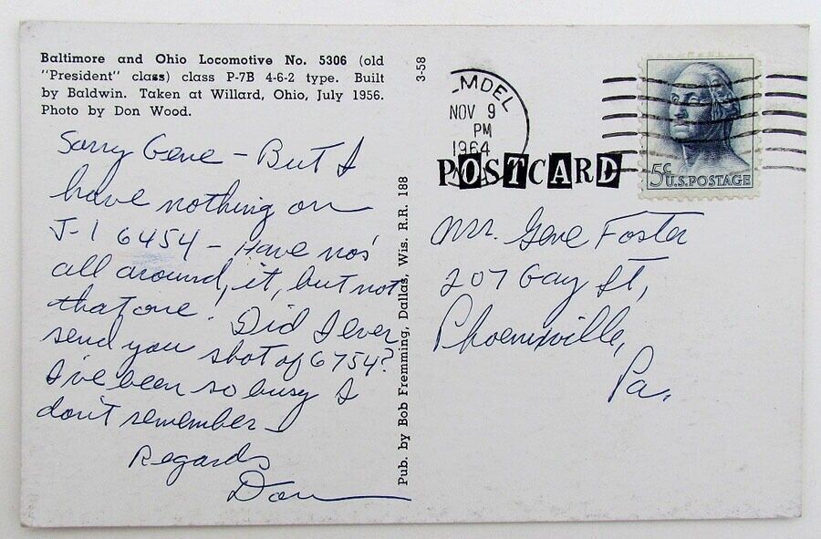 VINTAGE POSTCARD BALTIMORE-OHIO LOCOMOTIVE PRESIDENT CL. train railway railroad