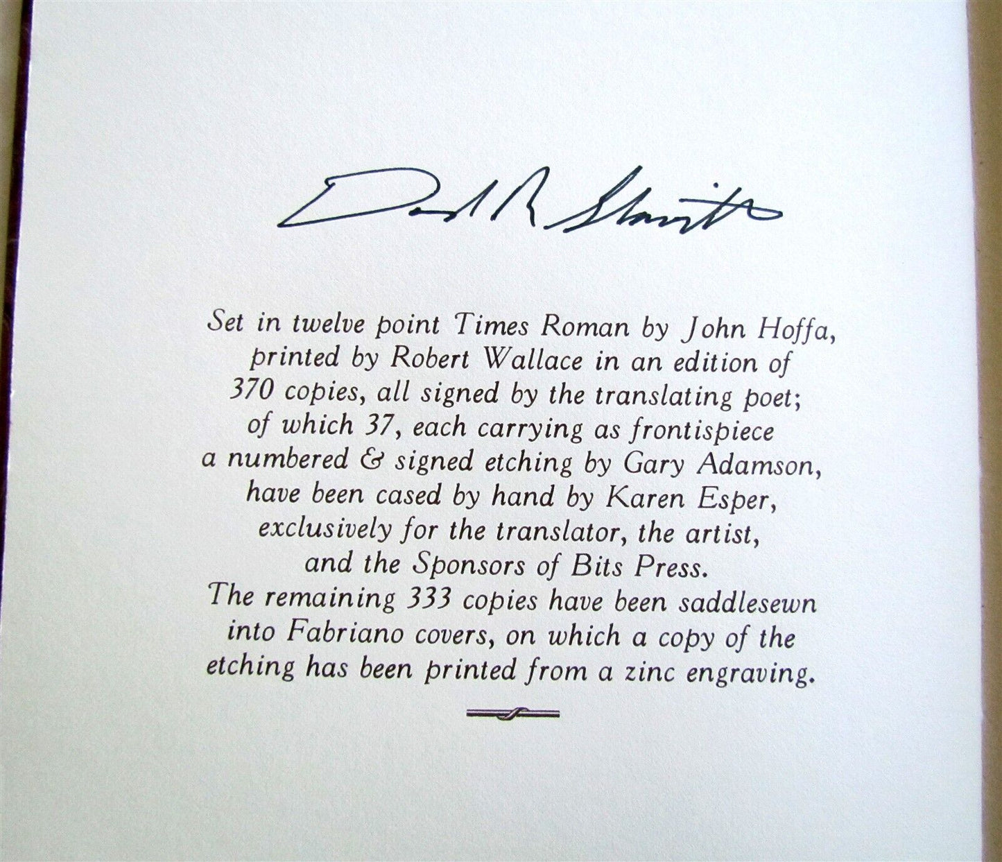 SIGNED LTD EDITION ELEGIES TO DELIA of ALBIUS TIBULLUS translated DAVID SLAVITT