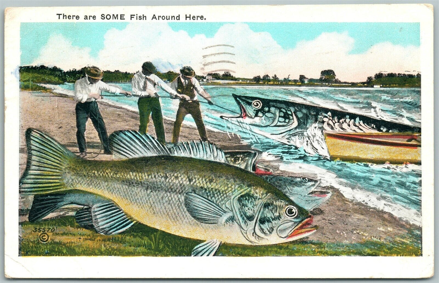 EXAGGERATED FISHING 1934 VINTAGE POSTCARD