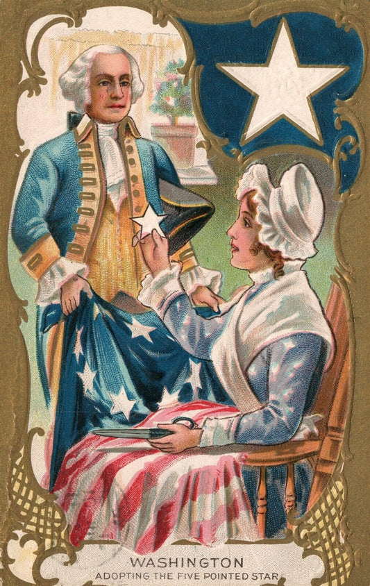 WASHINGTON ADOPTING FIVE POINTED STAR EMBOSSED 1910 ANTIQUE PATRIOTIC POSTCARD