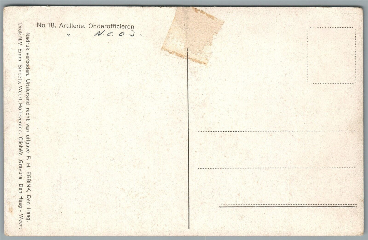 NETHERLANDS MILITARY ANTIQUE POSTCARD ARTILLERIE ONDEROFFICIRIEN