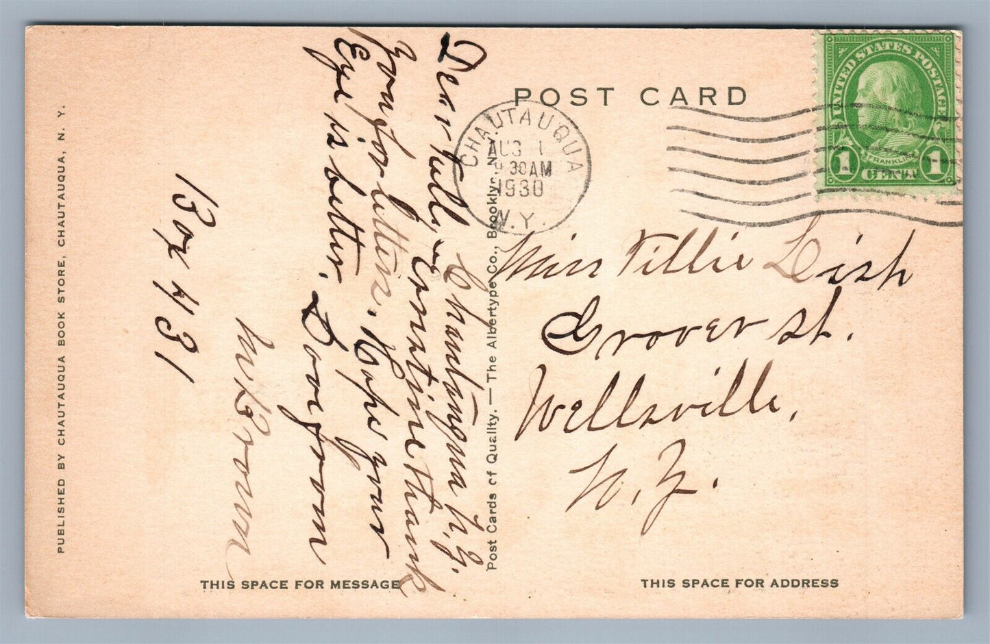 CHAUTAUQUA NY SCHOOL OF ARTS & CRAFTS ANTIQUE POSTCARD