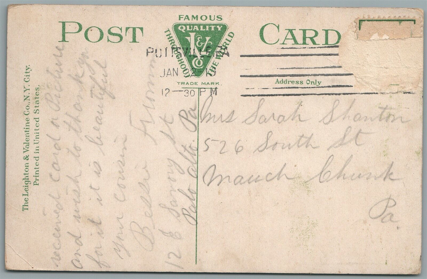 POTTSVILLE PA NURSE'S HOME & HOSPITAL ANTIQUE POSTCARD