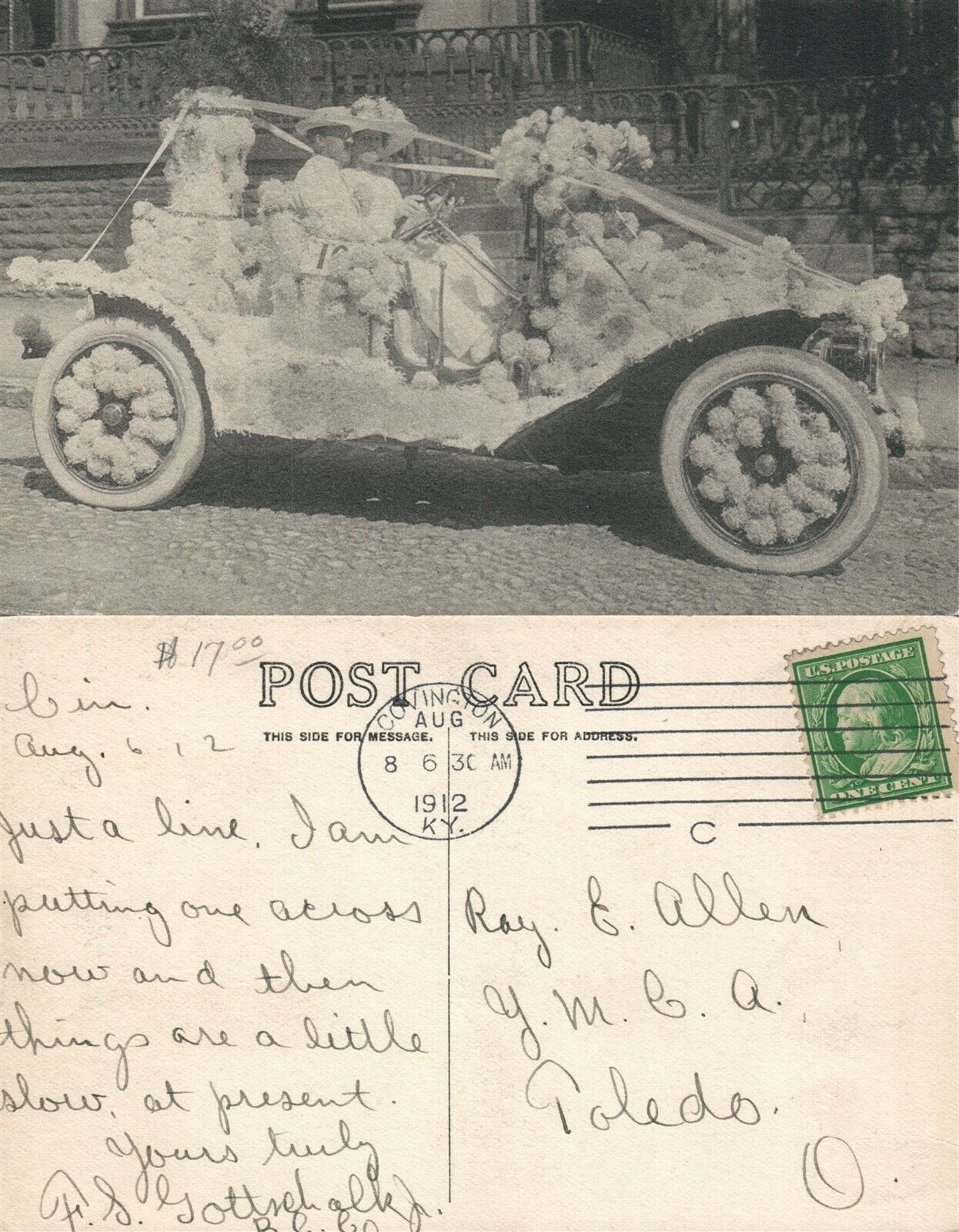 COVINGTON KY FLOWER CARD ANTIQUE 1912 POSTCARD