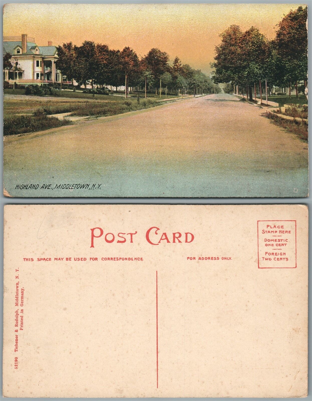 MIDDLETOWN N.Y. HIGHLAND AVENUE ANTIQUE POSTCARD