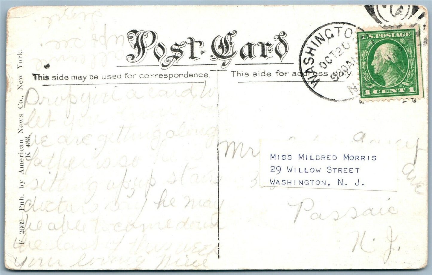 WASHINGTON NJ VIEW FROM AMERICAN SANITARY WORKS ANTIQUE POSTCARD