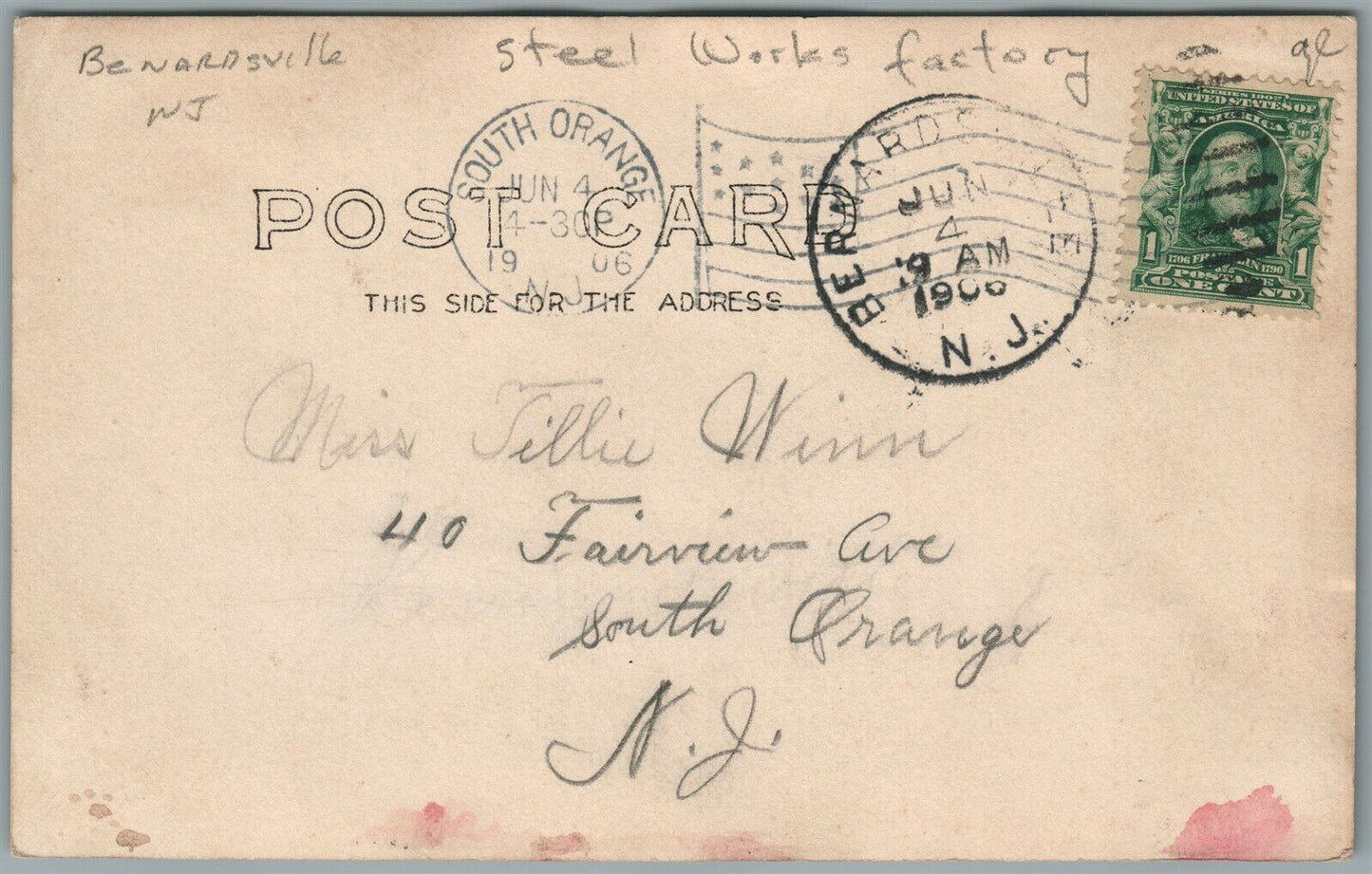 BERNARDSVILLE NJ STEEL WORKS FACTORY ANTIQUE REAL PHOTO POSTCARD RPPC