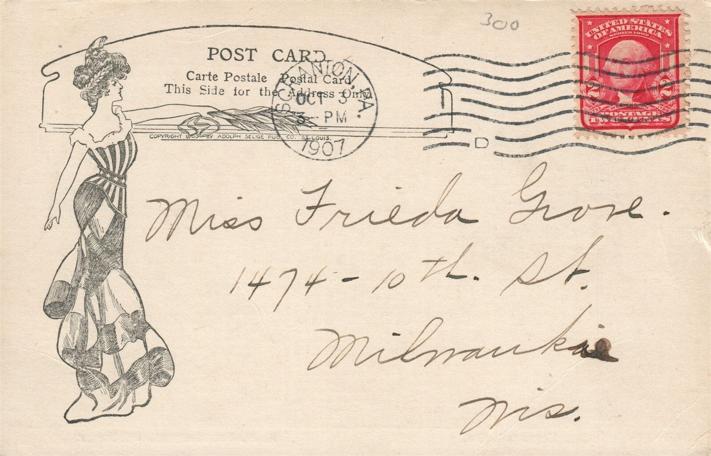 SCRANTON PA PUBLIC LIBRARY 1907 UNDIVIDED ANTIQUE POSTCARD