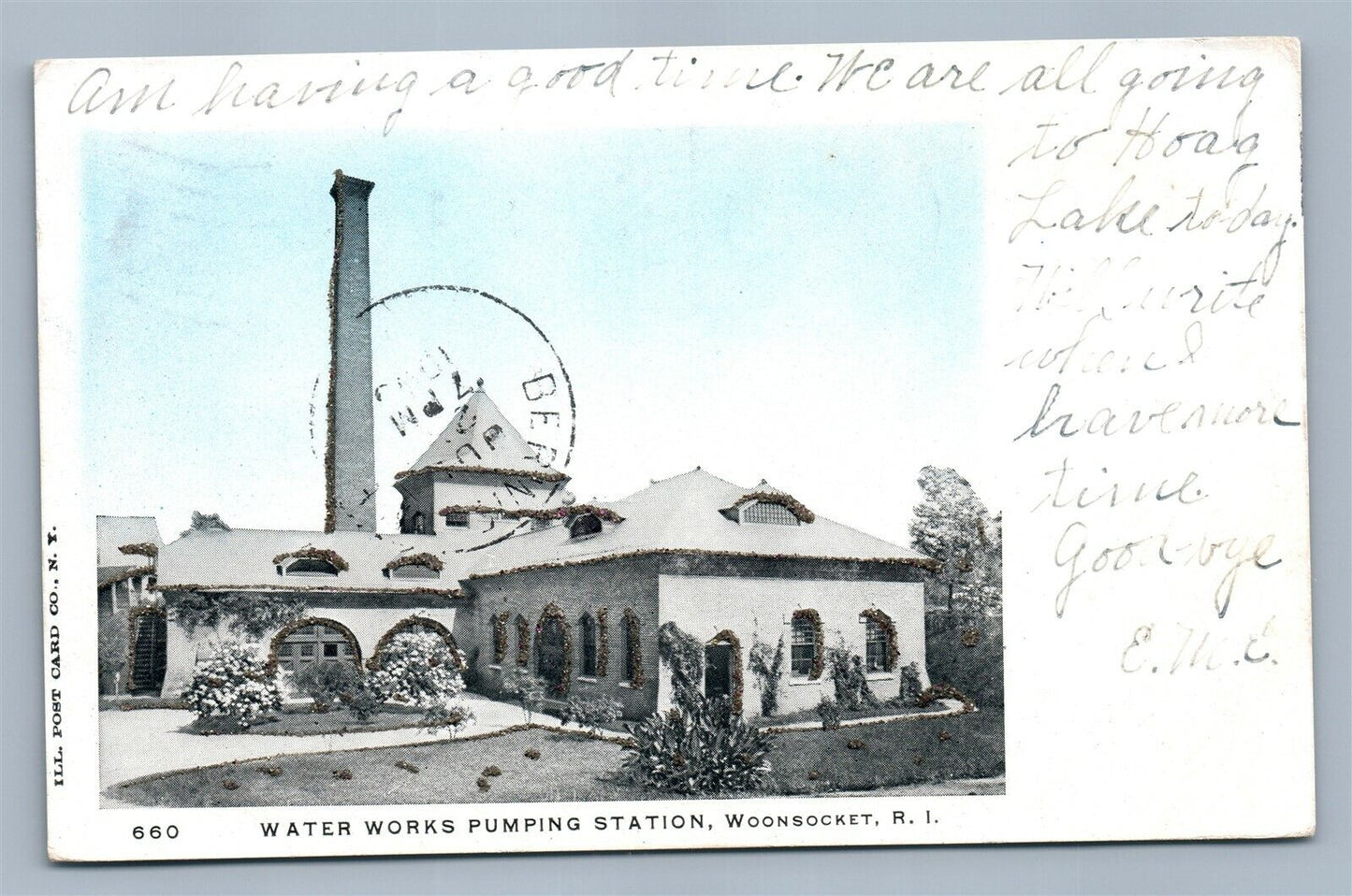 WOONSOCKET RI WATRE WORKS PUMPING STATION ANTIQUE POSTCARD