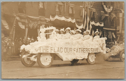 PATRIOTIC PARADE DECORATED CAR ANTIQUE REAL PHOTO POSTCARD RPPC