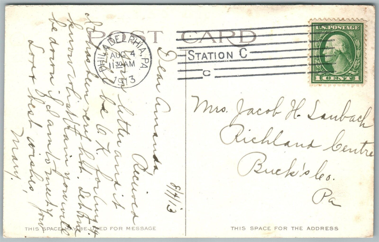 CARLISLE PA BIRD'S EYE VIEW 1913 ANTIQUE POSTCARD