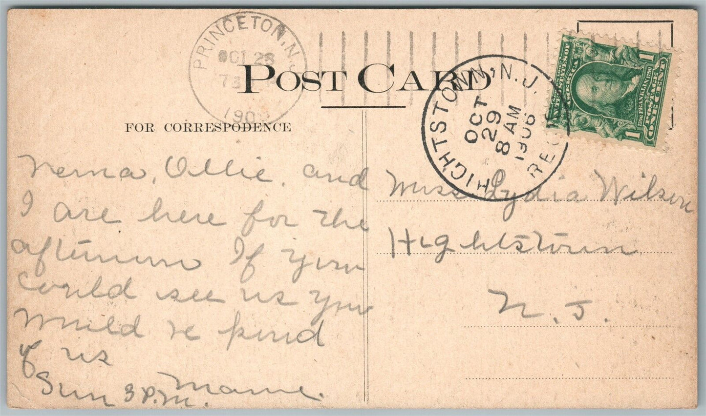 PRINCETON NJ WERTLANDS CLEVELAND HOME 1906 ANTIQUE POSTCARD