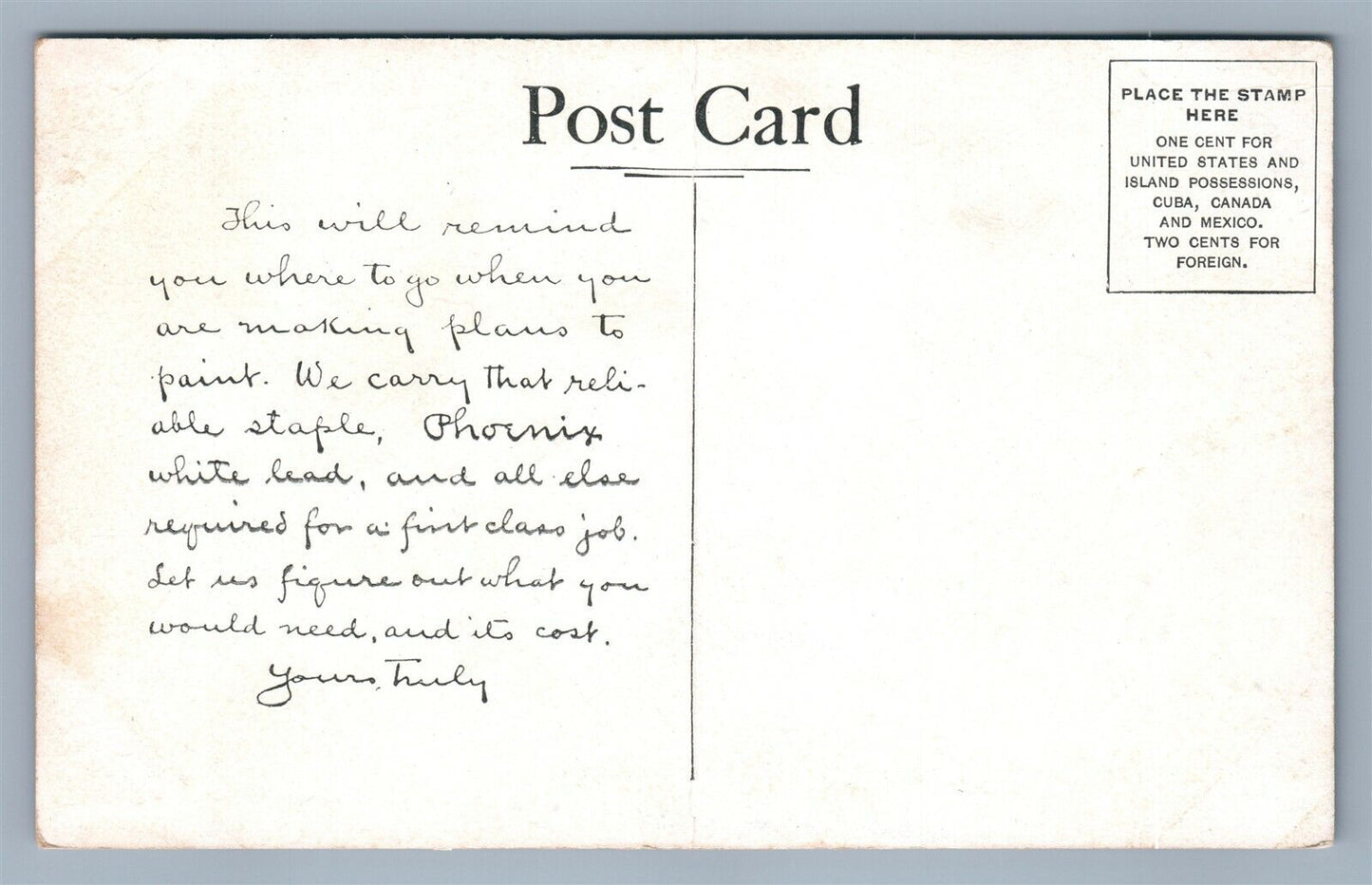 NATIONAL LEAD COMPANY PAINT ADVERTISING ANTIQUE POSTCARD