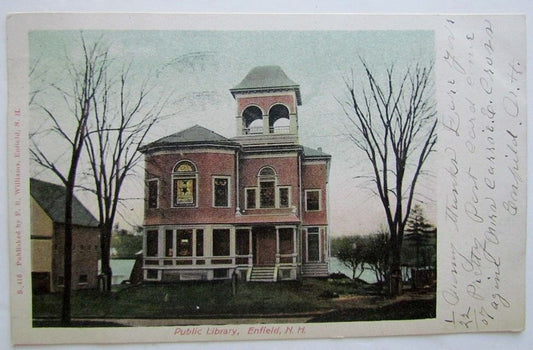 VINTAGE 1907 POSTCARD PUBLIC LIBRARY ENFIELD NH CORK CANCEL PC UNION OF AMERICA