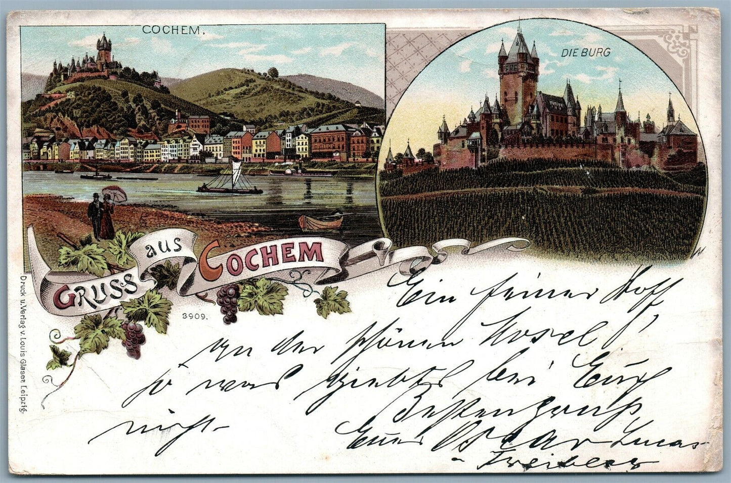 GRUSS AUS COCHEM DIEBURG GERMANY UNDIVIDED ANTIQUE POSTCARD