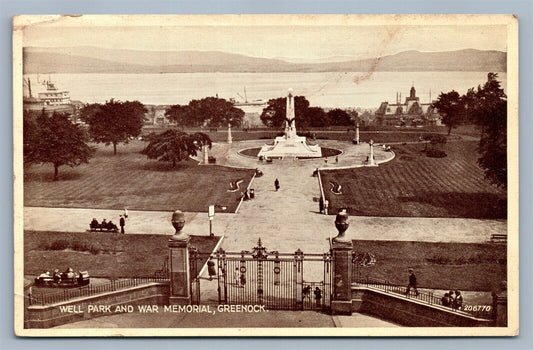 SCOTLAND UK GREENOCK WELL PARK & WAR MEMORIAL ANTIQUE POSTCARD