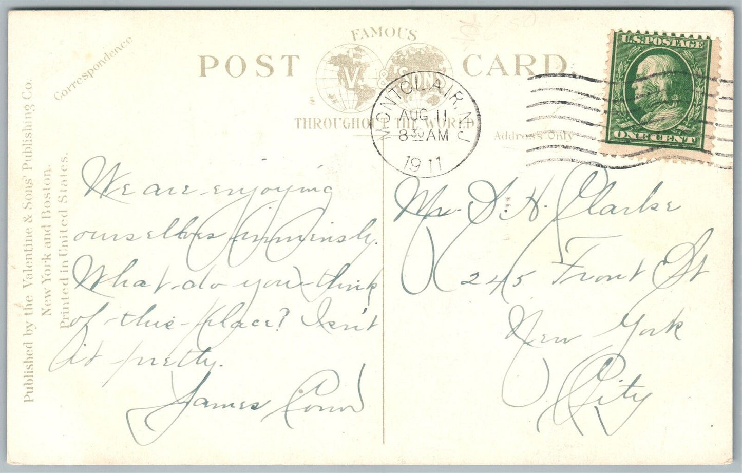 MONTCLAIR NJ SOUTH MOUNTAIN AVENUE AT GATES AVE. 1911 ANTIQUE POSTCARD