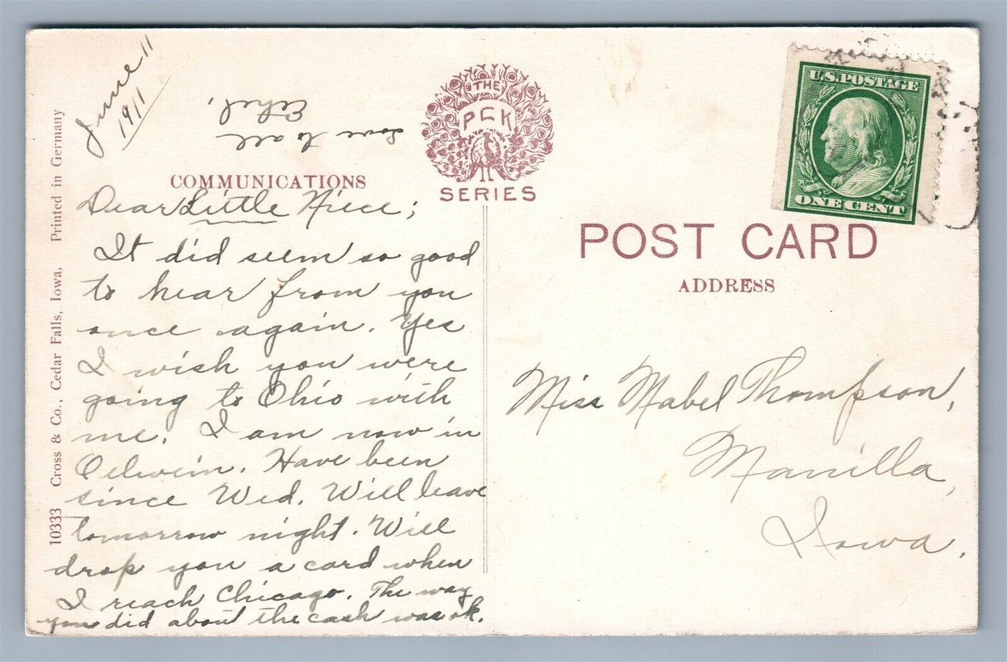 CEDAR FALLS IA NORTHEAST VIEW 1911 ANTIQUE POSTCARD