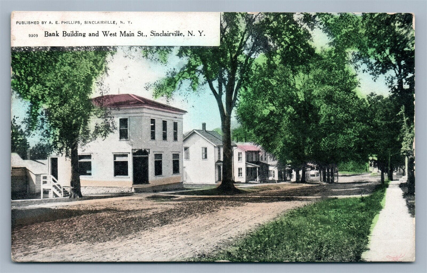 SINCLAIRVILLE NY WEST MAIN STREET & BANK ANTIQUE POSTCARD