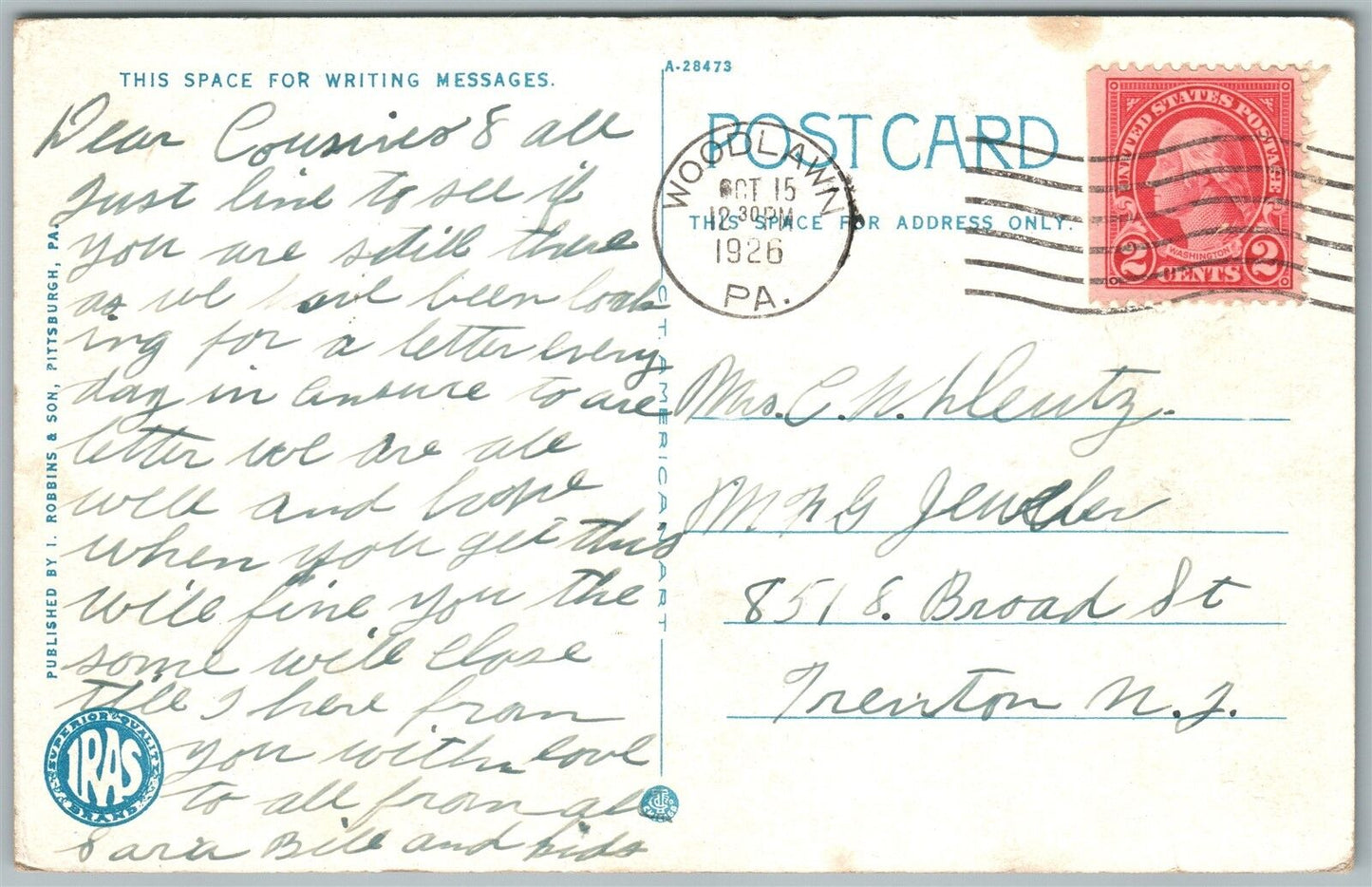 WOODLAWN PA BLAST FURNACES JONES & LAUGHLIN STEEL CO. 1926 VINTAGE POSTCARD