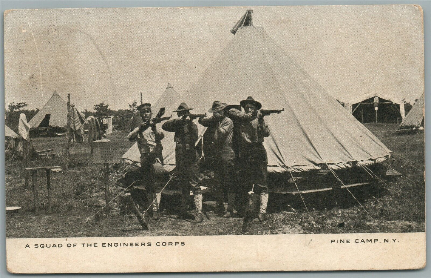 PINE CAMP NY SQUAD OF ENGINEERS CORPS ANTIQUE POSTCARD
