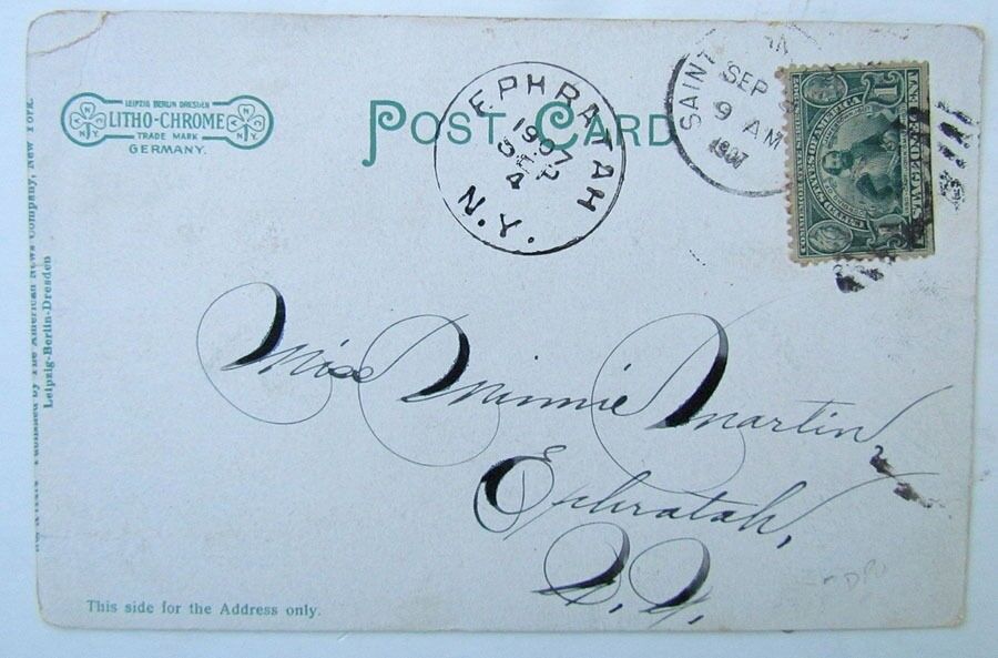 VINTAGE 1907 UNDIVIDED POSTCARD VIEW OF ST.JOHNSVILLE NY NEW YORK