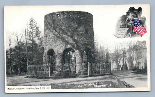 NEWPORT RI OLD STONE MILL ANTIQUE POSTCARD by ARTHUR LIVINGSTON