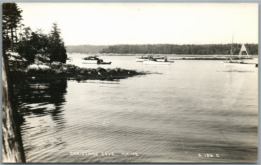 CHRISTMAS COVE ME SCENE VINTAGE REAL PHOTO POSTCARD RPPC