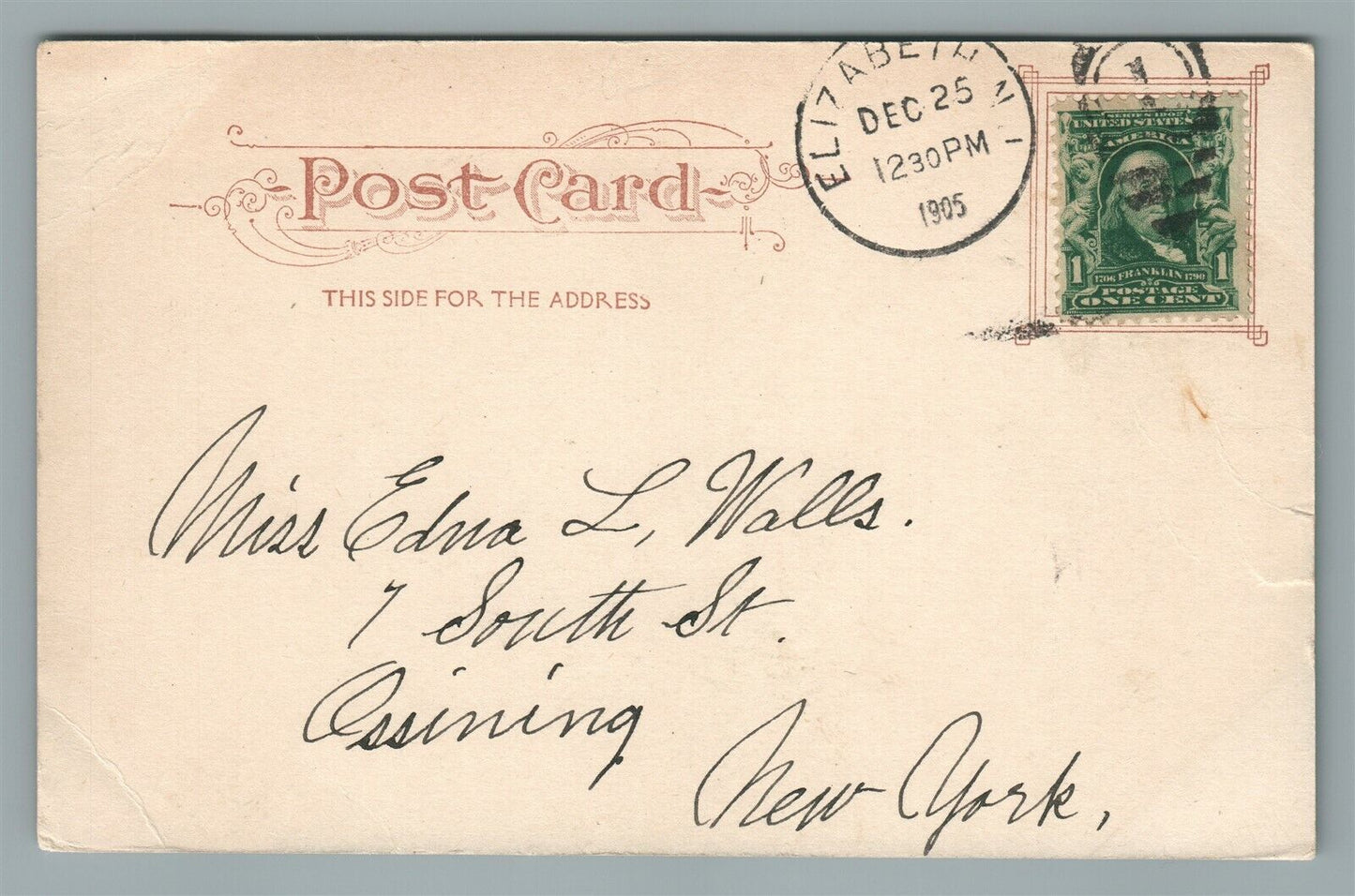 ELIZABETH NJ HOSPITAL ANTIQUE POSTCARD